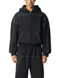 Sweat à capuche zippé en polaire, coupe carrée