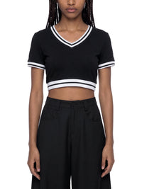 T-shirt court à col en V pour femme